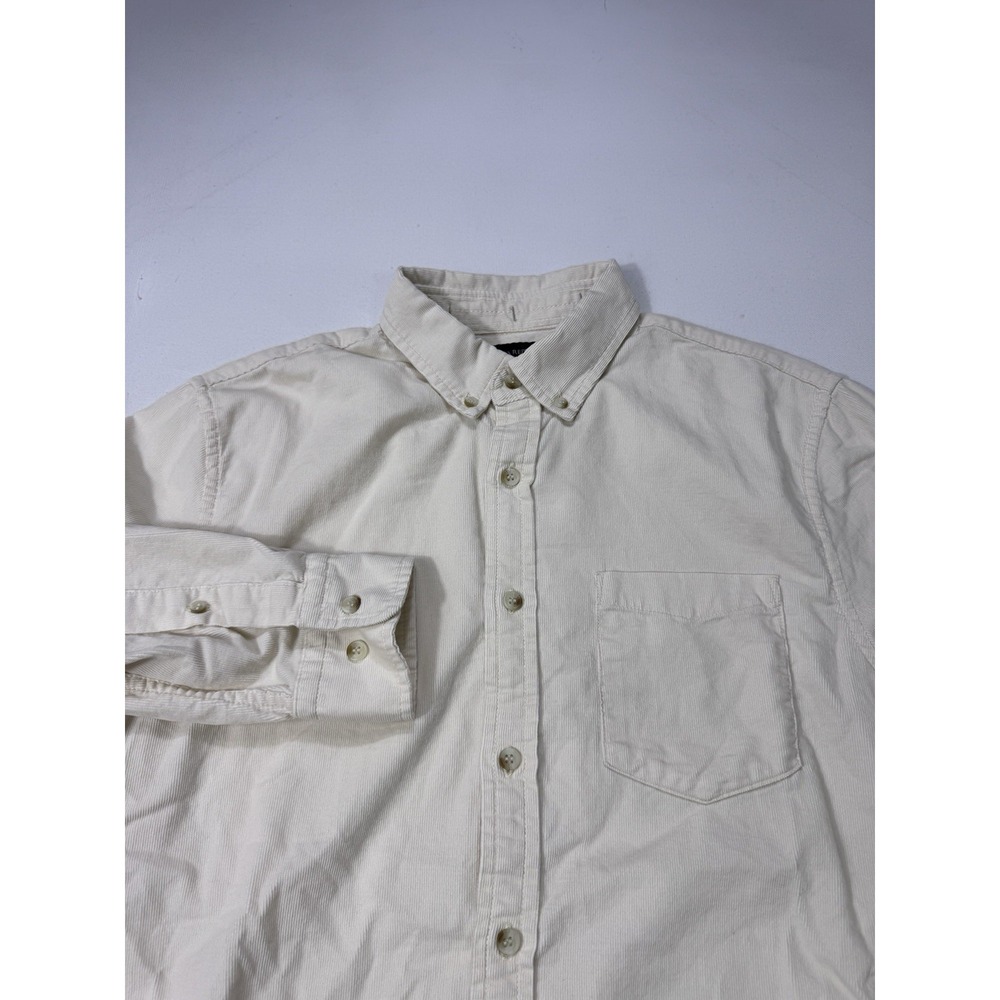 Banana Republic Mens Medium Slim Fit Fine Wale Corduroy Button Shirt Ivory